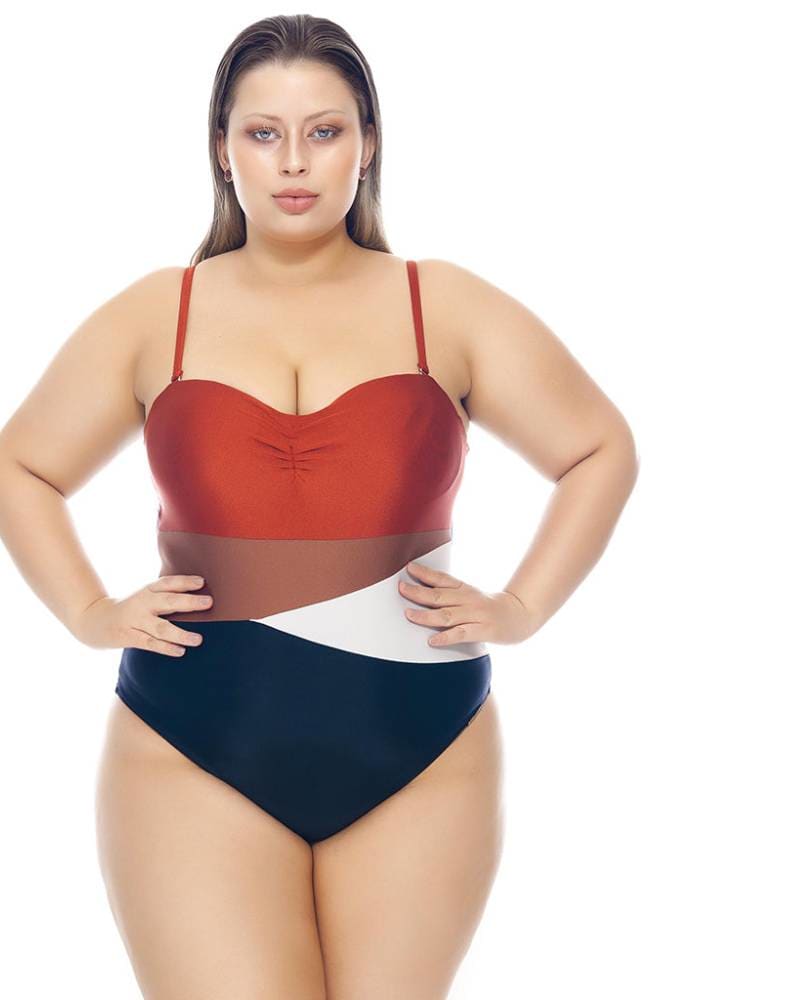 Front of a model wearing a size 18 Coloured Swimsuit With New Padded Cups in Blue by Lehona. | dia_product_style_image_id:267478